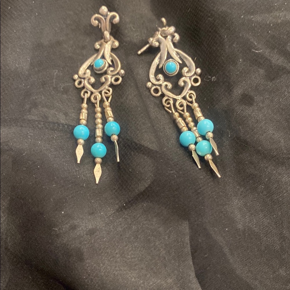 Silver and Blue Ornate Dangle Earrings